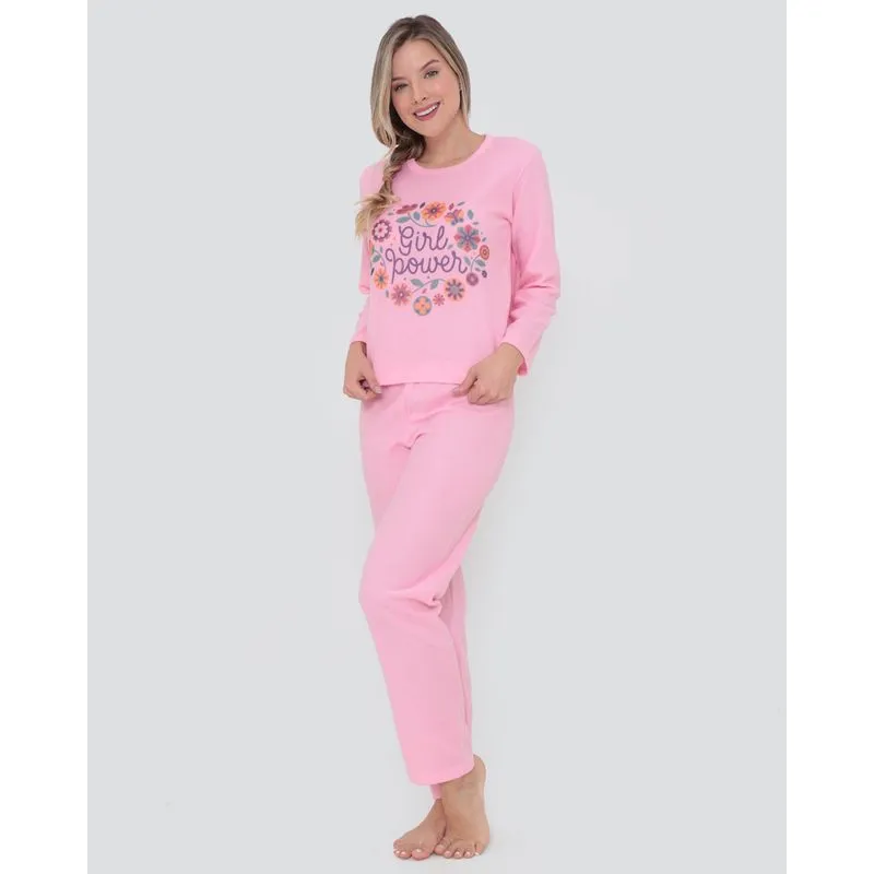 Pijama Longo Feminino Soft Rosa Claro G