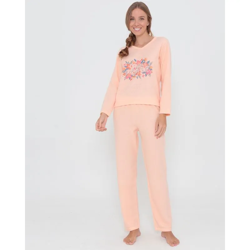 Pijama Feminino Soft Longo Laranja Claro G