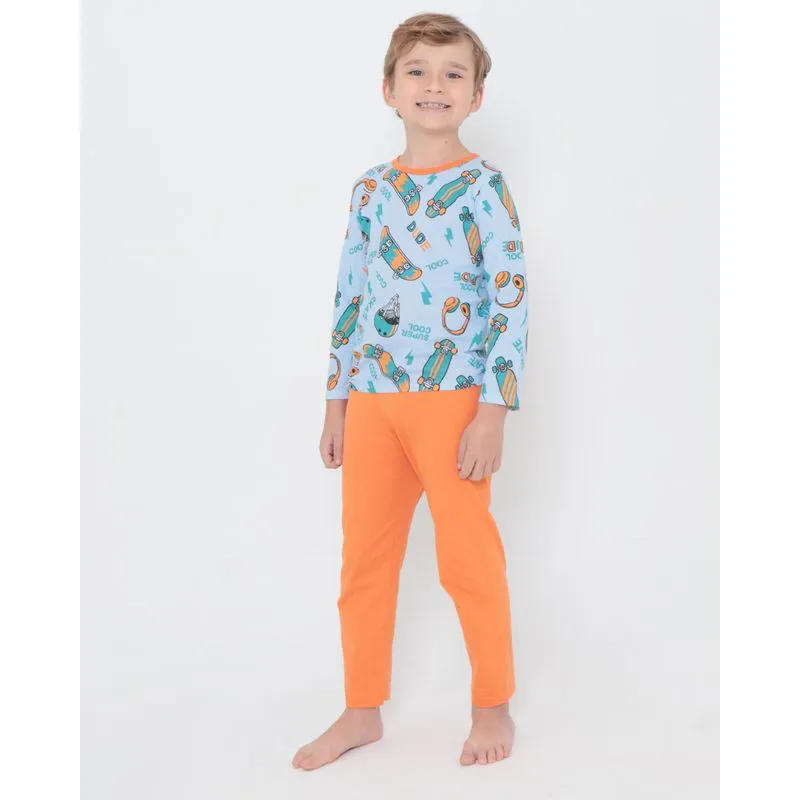 Pijama Infantil Longo Estampa Skate Azul Claro 4
