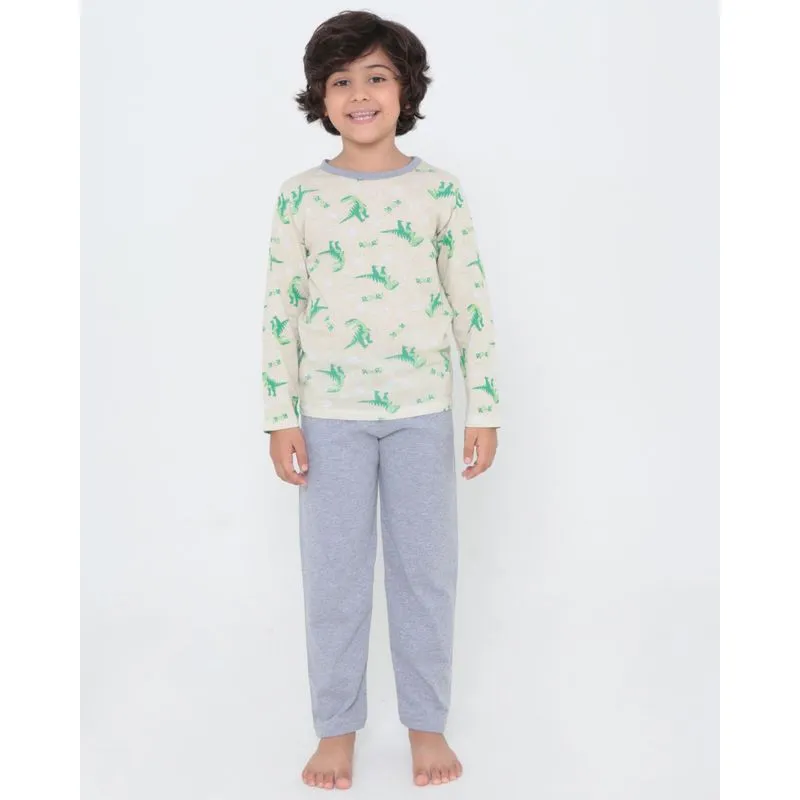 Pijama Infantil Longo Estampa Dino Bege 4