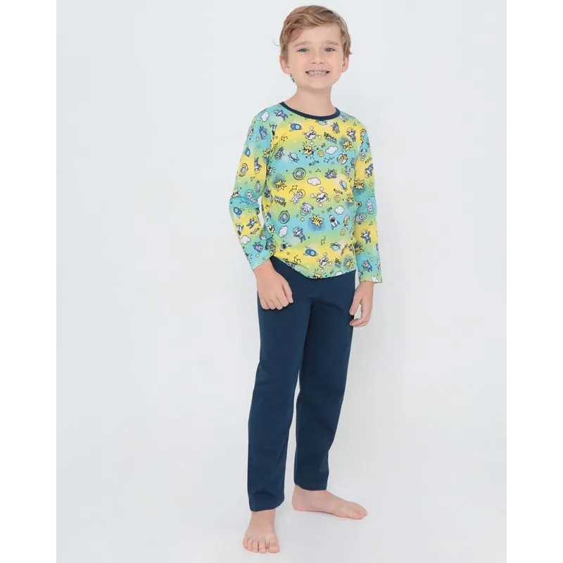Pijama Infantil Longo Estampa Astronauta Amarelo 4