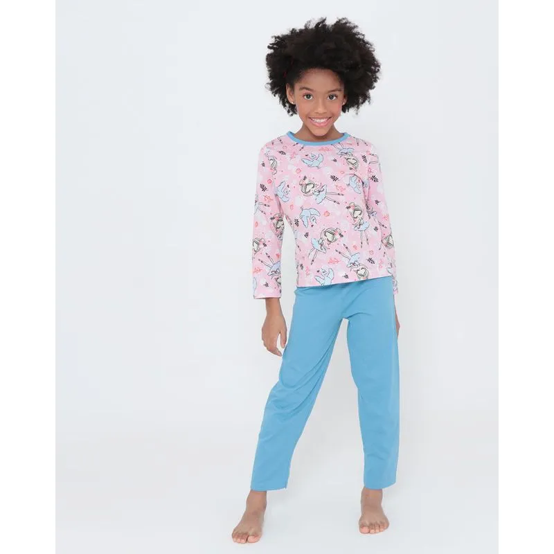 Pijama Infantil Longo Flores Rosa Claro 8
