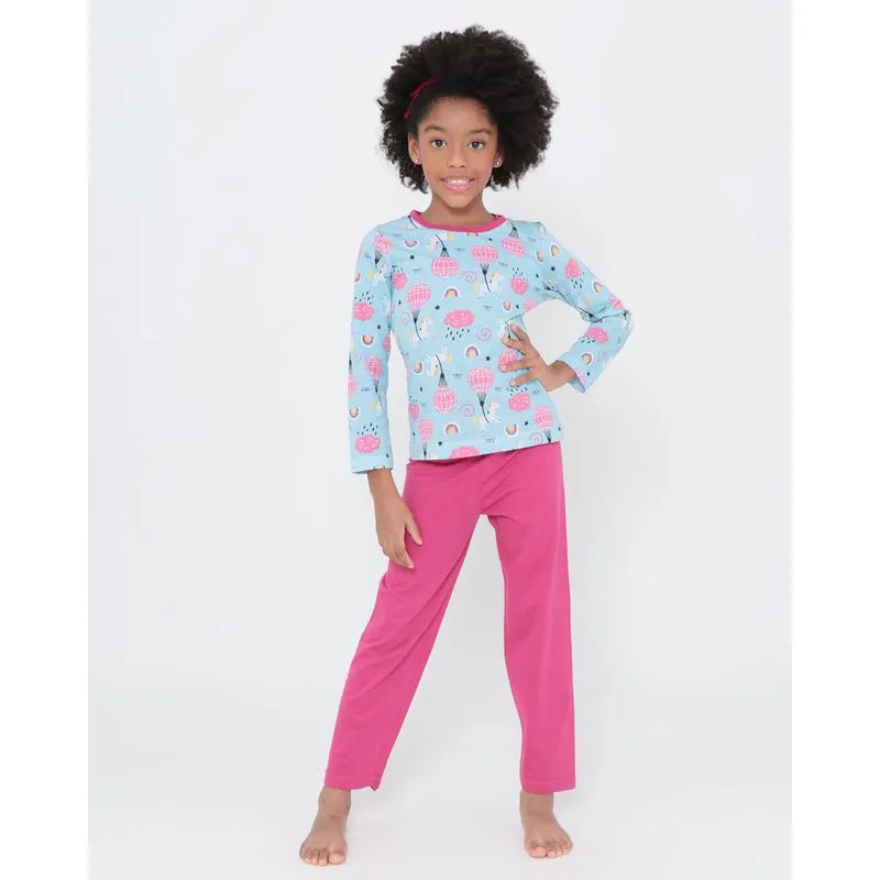 Pijama Infantil Longo Unicórnio Azul Claro 4