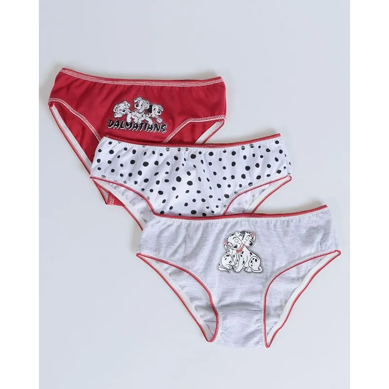 Kit 3 Calcinhas Infantil 101 Dálmatas Disney Cinza, Branca e Vermelha 8