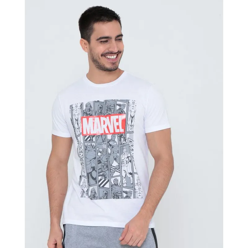 Camiseta Masculina Algodão Marvel Super-Heróis Branca P