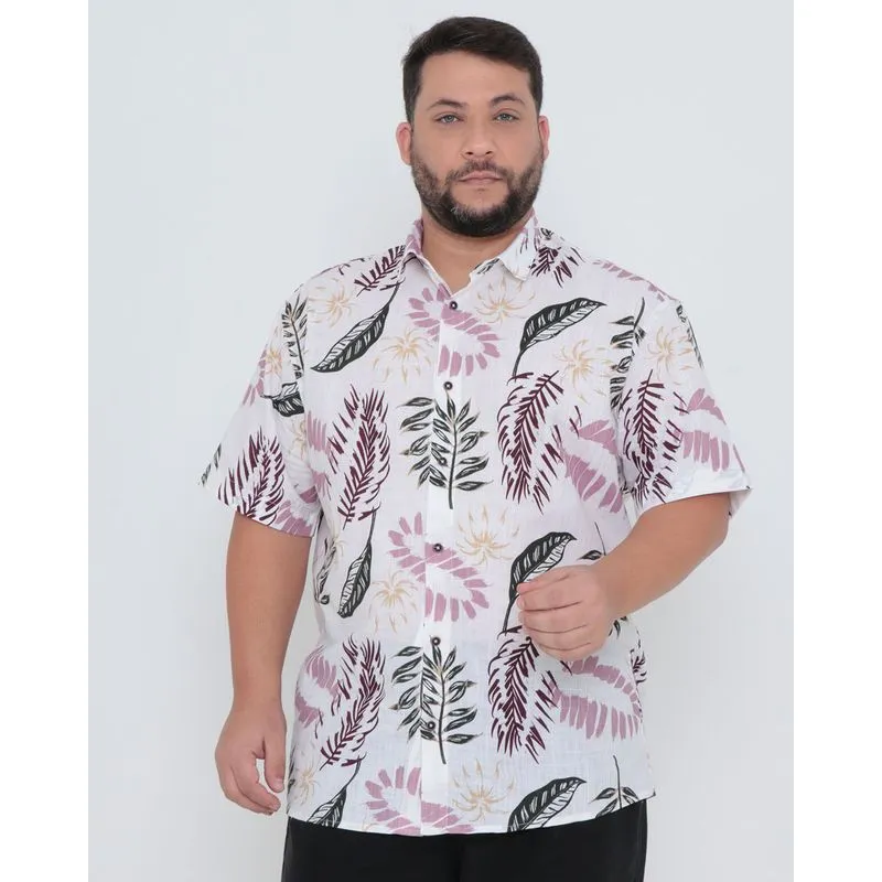Camisa Masculina Plus Size Estampa Floral Branca 6