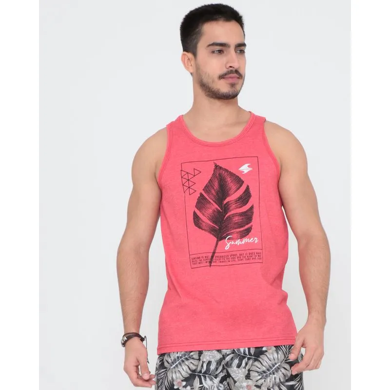 Regata Masculina Surf Estampa Folha Vermelha GG