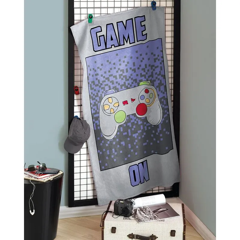Toalha De Banho Infantil Veludo Estampa Game Dohler Branco UN