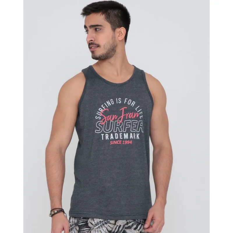 Regata Masculina Surf Estampa Mescla Cinza Escuro P
