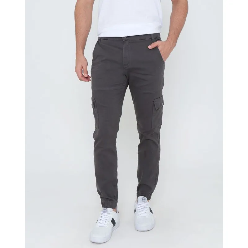 Calça Sarja Masculina Cargo Jogger Cinza Escuro 36