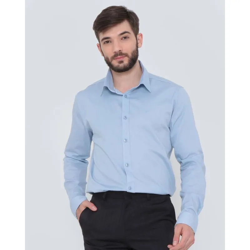 Camisa Masculina Manga Longa Lisa Azul 5