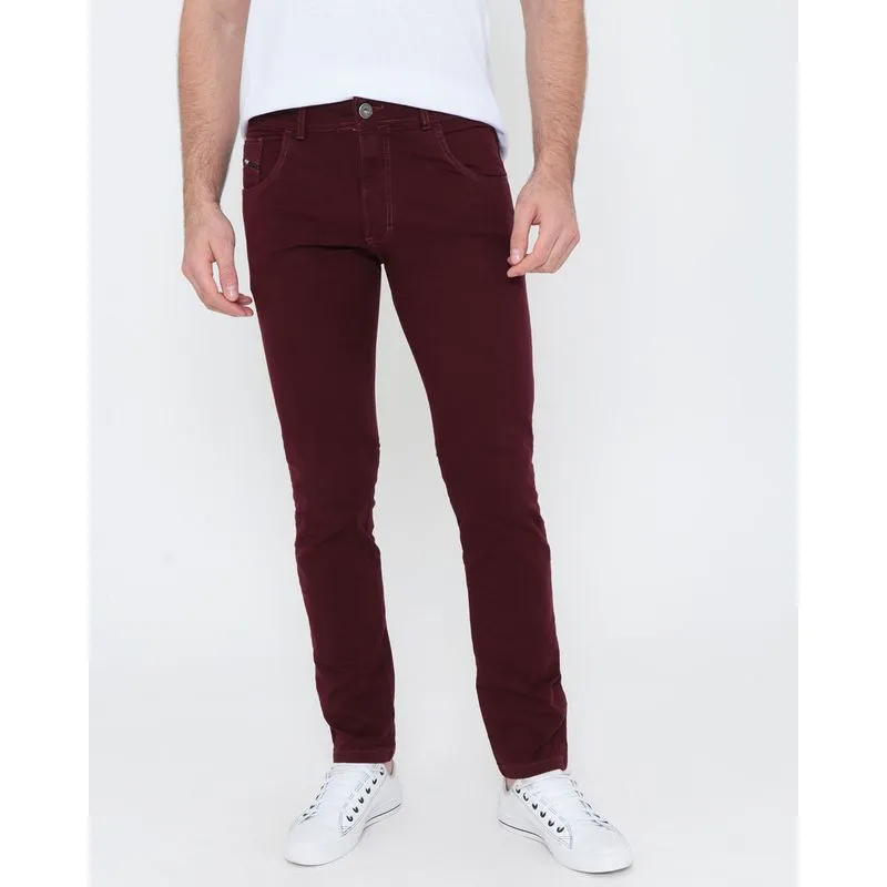 Calça Sarja Masculina Slim Vinho 44