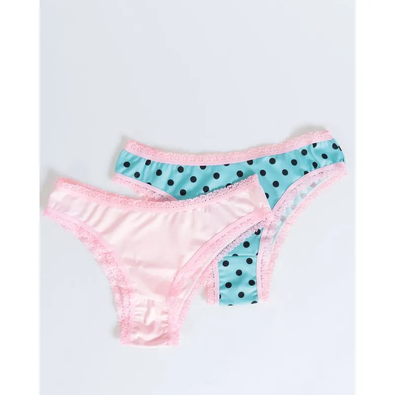 Kit 2 Calcinhas Biquíni Lisa e Estampada Azul e Rosa M
