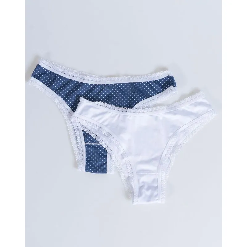 Kit 2 Calcinhas Biquíni Lisa e Floral Branca Azul GG