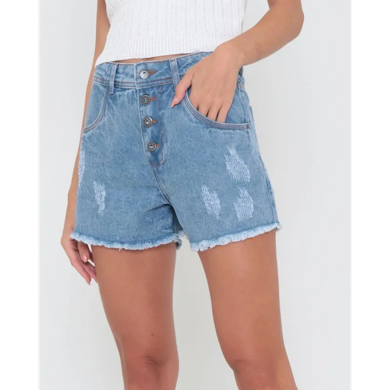 Short Jeans Puídos Barra Desfiada Azul 40
