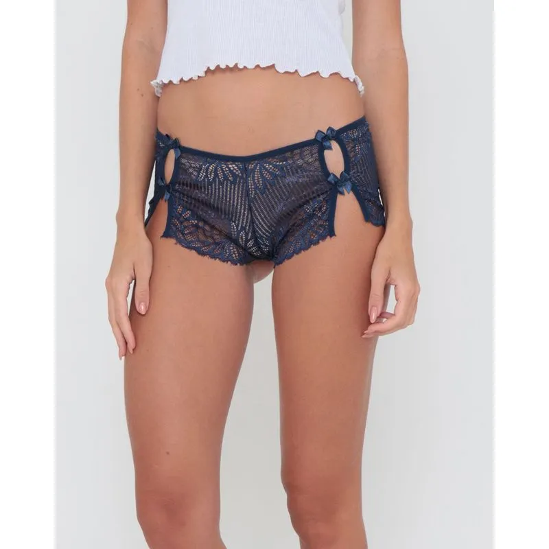 Calcinha Caleçon Avulsa Fenda Renda Azul Marinho GG