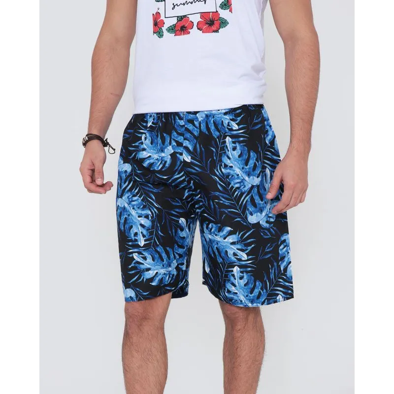 Bermuda Masculina Surf Estampa Folhas Azul XGG
