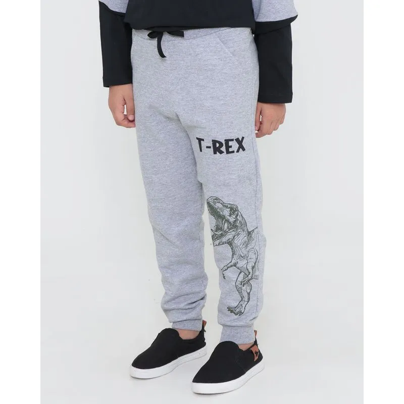 Calça Moletom Infantil Estampa Dino Mescla Cinza 8
