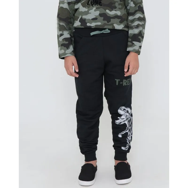 Calça Moletom Infantil Estampa Dino Preta 8