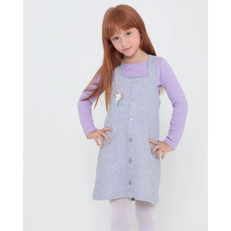 Salopete Infantil Com Blusa Unicórnios Roxa 6