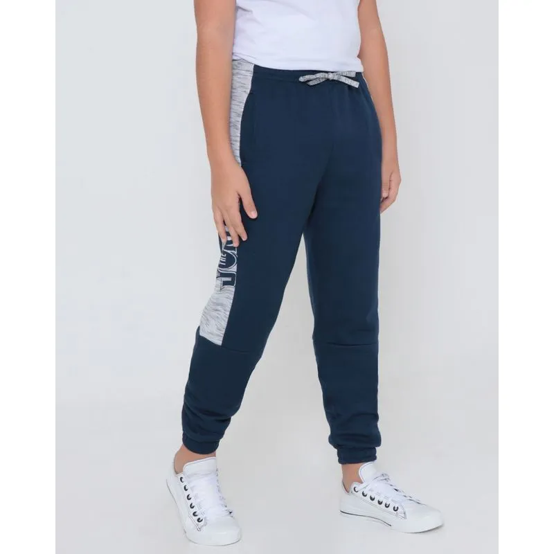 Calça Moletom Juvenil Recorte Azul Marinho 16