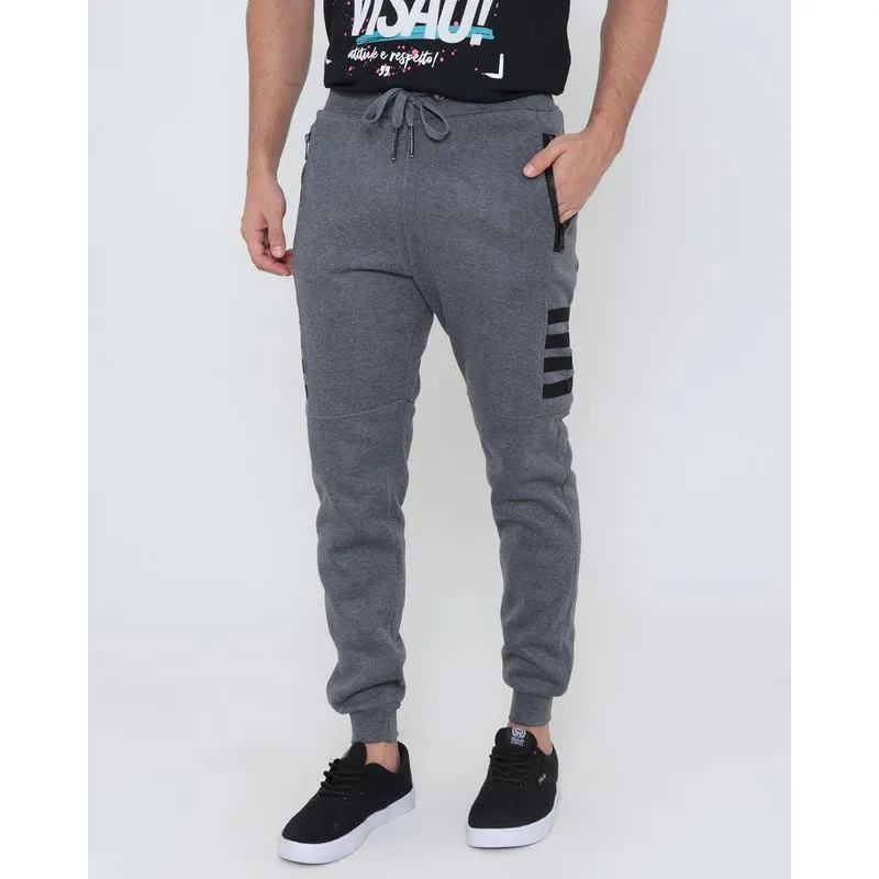 Calça Moletom Masculina Jogger Com Recortes Cinza Escuro M