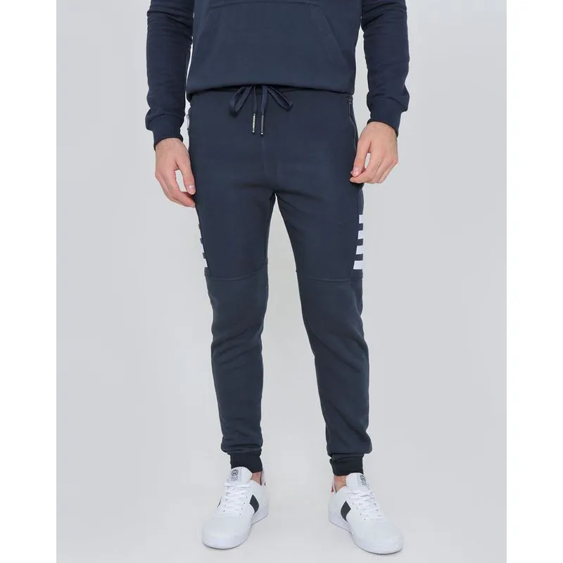 Calça Moletom Masculina Jogger Com Recortes Azul Marinho GG