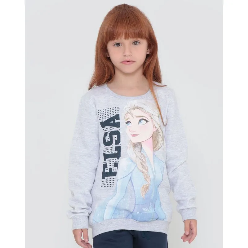 Blusão Moletom Infantil Elsa Frozen Disney Mescla Cinza 6