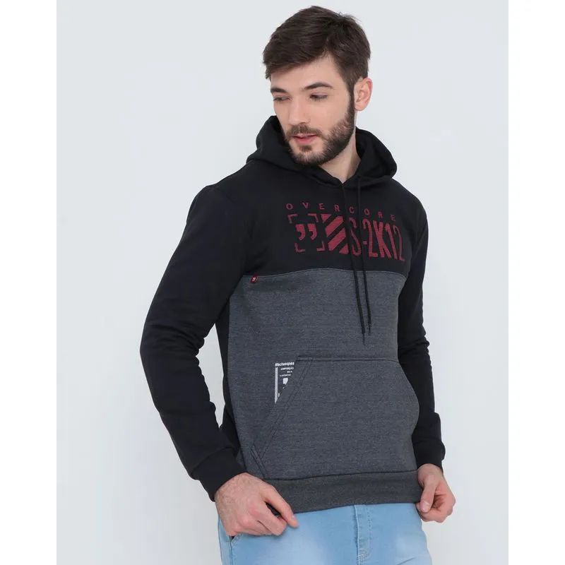 Blusão Moletom Com Capuz Recorte Urban Cinza GG