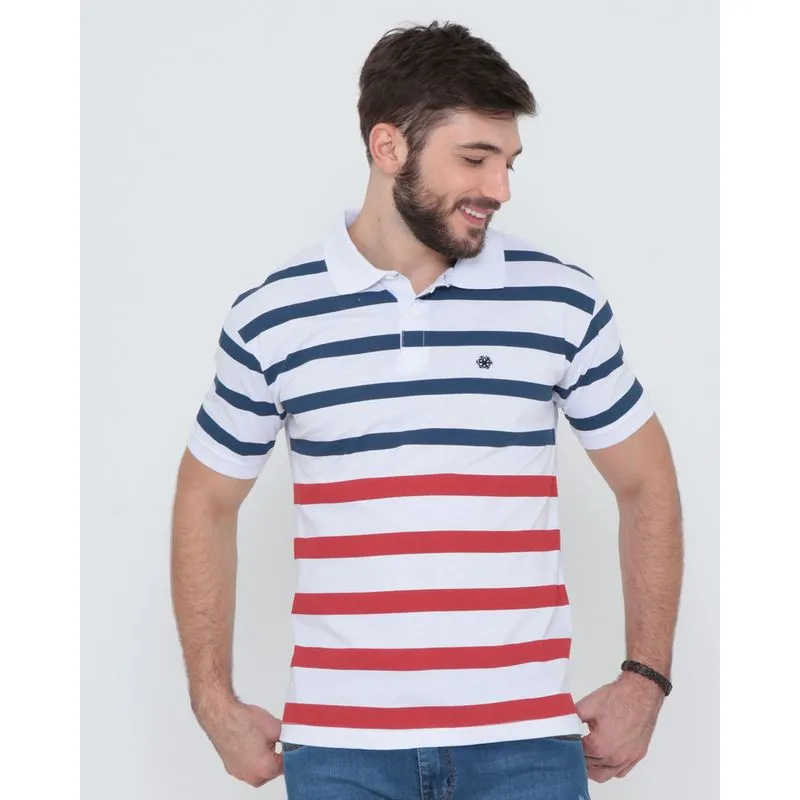 Polo Masculina Estampa Listrada Branca M