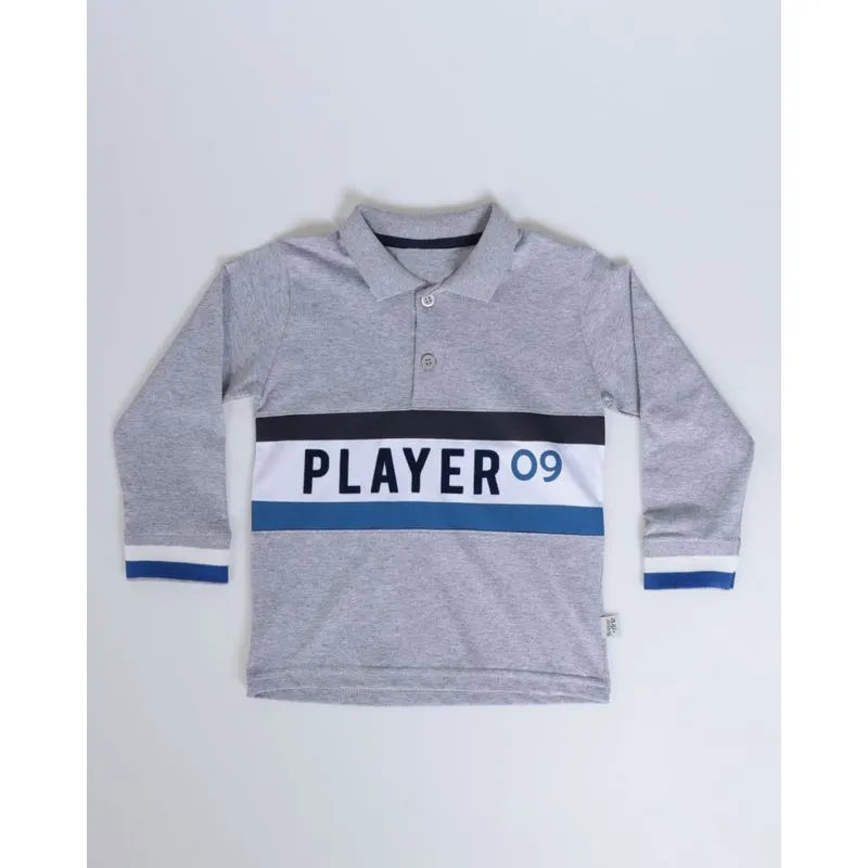 Polo Bebê Manga Longa Estampa Player Cinza Claro 2