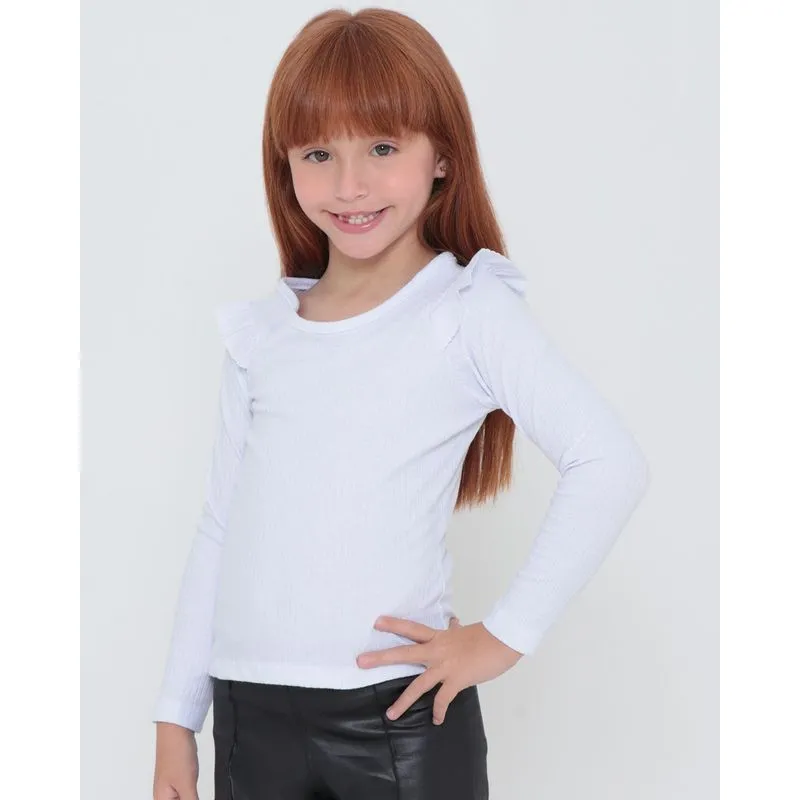 Blusa Infantil Canelada Babados Branca 8