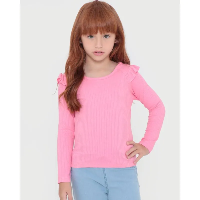 Blusa Infantil Canelada Babados Rosa 10