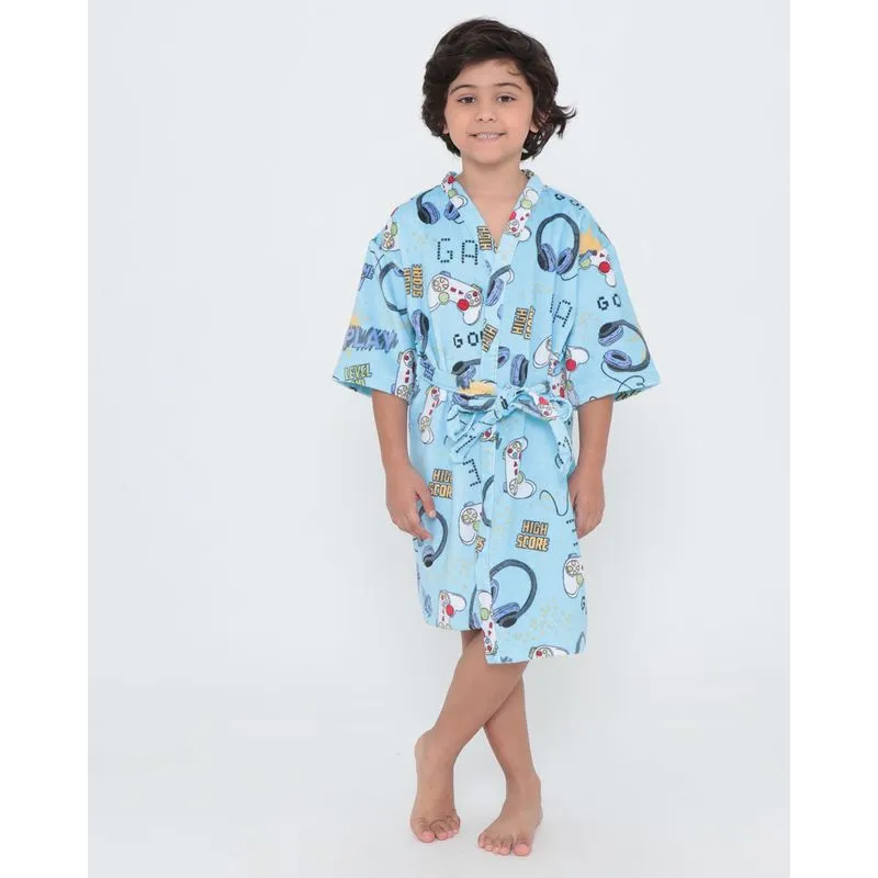 Roupão Infantil Flannel Dohler Game Play Azul Claro UN