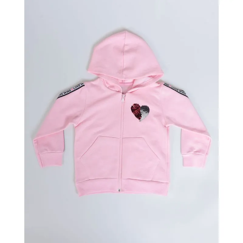 Casaco Moletom Com Capuz Bebê Paetês Rosa Claro 1