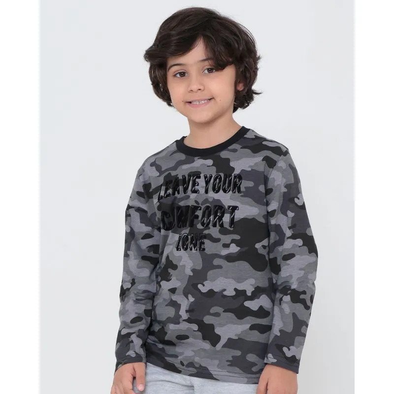 Camiseta Infantil Camuflada Manga Longa Cinza 8