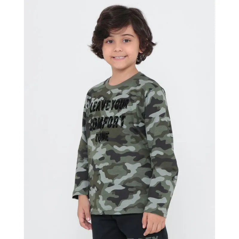 Camiseta Infantil Camuflada Manga Longa Verde 8