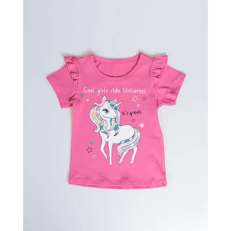 Blusa Bebê Manga Curta Estampa Unicórnio Rosa 1