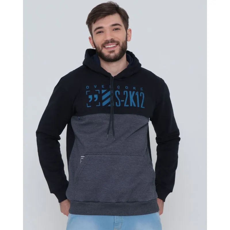 Blusão Moletom Com Capuz Recorte Urban Preto GG