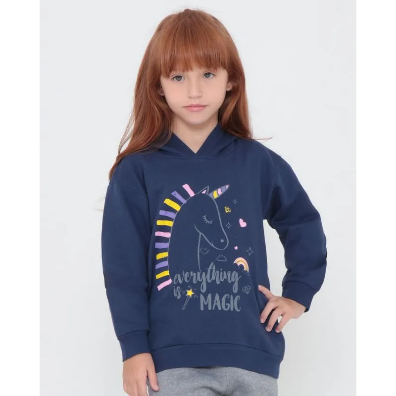 Blusão Moletom Infantil Estampa Unicórnio Azul Marinho 6