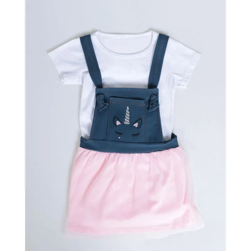 Conjunto Bebê Salopete Glitter Unicórnio Azul Marinho 3