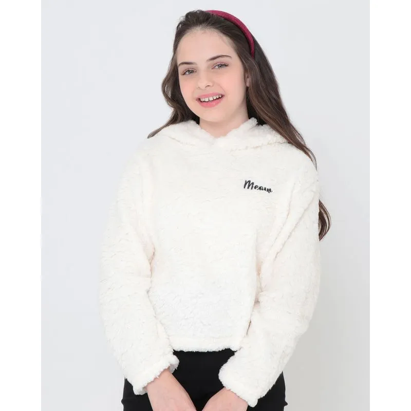 Blusão Juvenil Pelúcia Capuz Off White 14