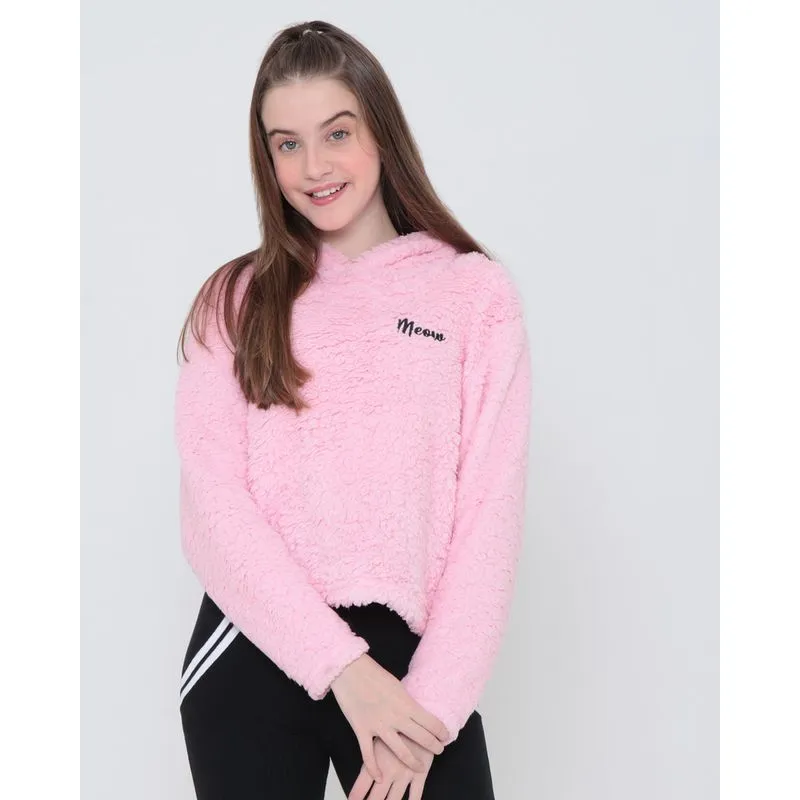 Blusão Juvenil Pelúcia Capuz Rosa Claro 14