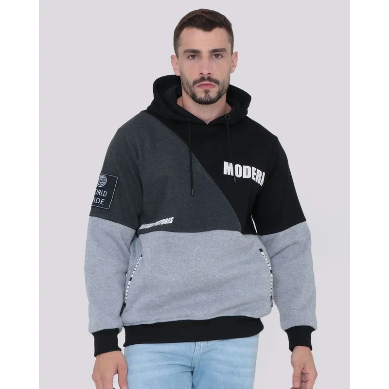 Blusão Moletom Masculino Recortes Preto M