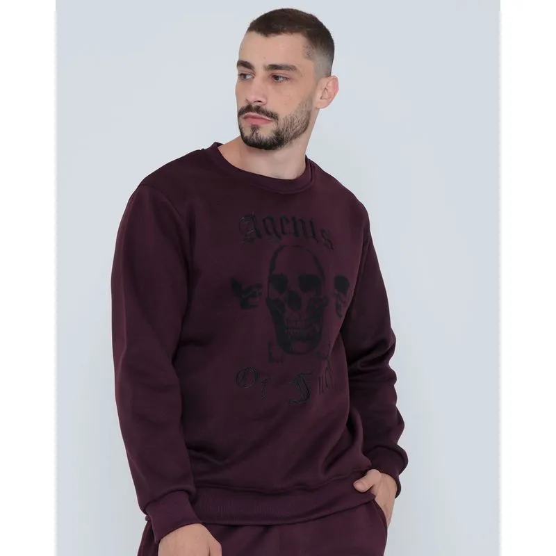 Blusão Moletom Masculino Estampa Bordada Vinho M