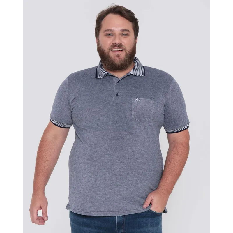 Polo Masculina Plus Size Piquet Azul Marinho G4