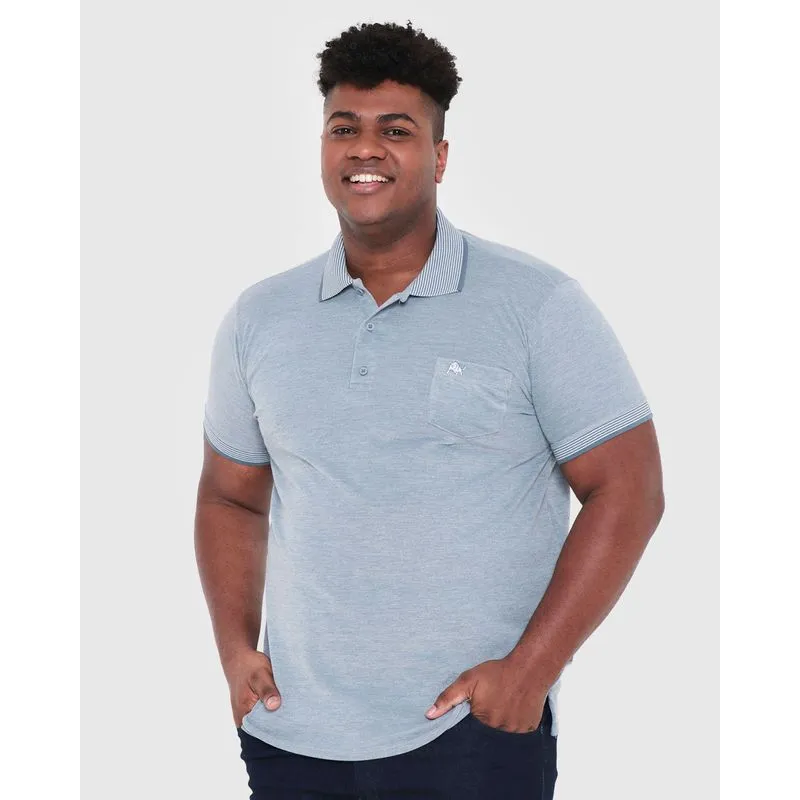 Polo Masculina Plus Size Piquet Mescla Cinza Claro G2