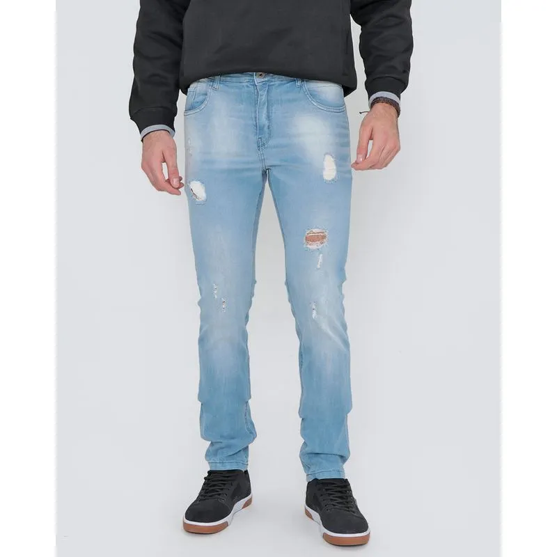 Calça Jeans Masculina Skinny Destroyed Azul Claro 44
