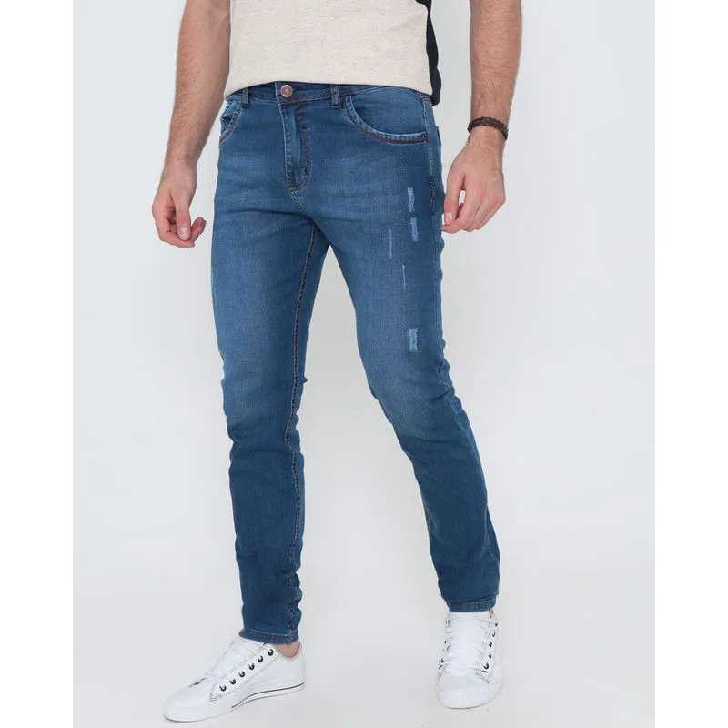 Calça Jeans Masculina Puídos Skinny Azul 38