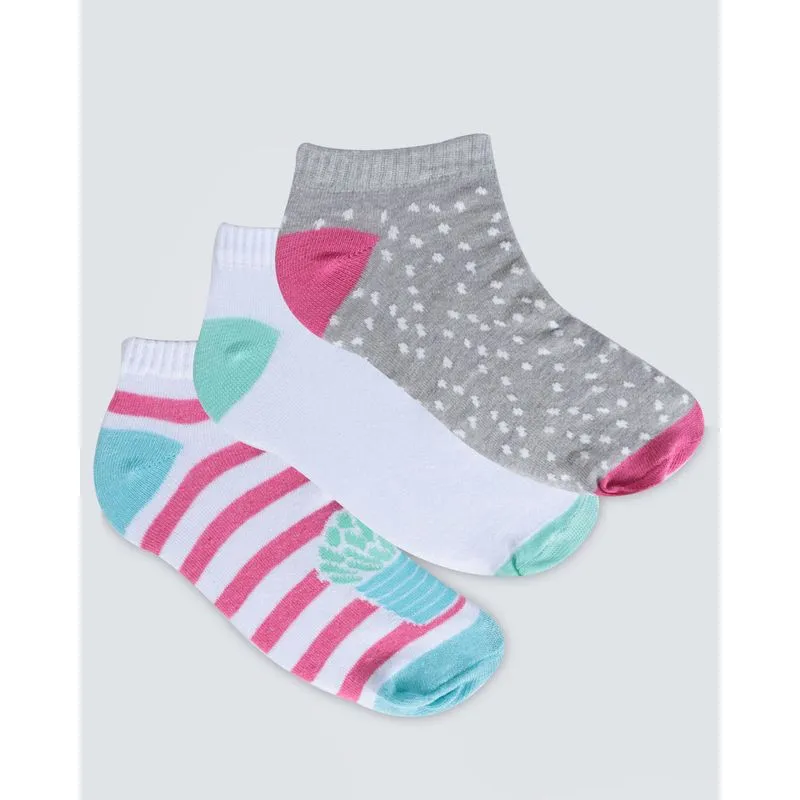 Kit 3 Pares Meia Fitter Feminina Soquete Cinza, Branco e Listrada 34 A 39
